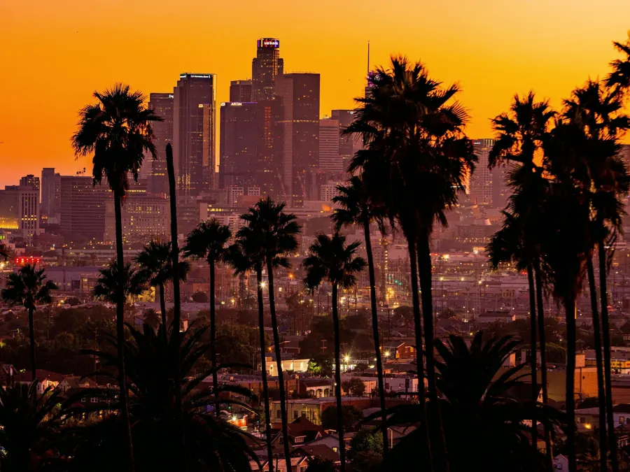 Los Angeles downtown skyline at sunset